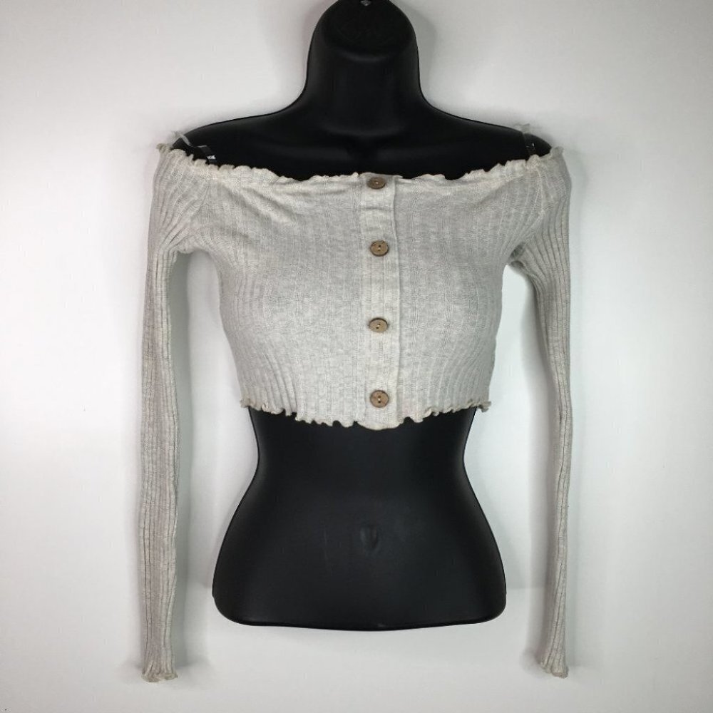 Long Sleeves Off Shoulder Knit Crop top MayPink